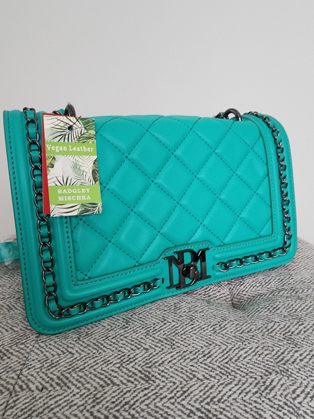 Badgley Mischka Teal Quilted Vegan Leather Crossbody Bag
